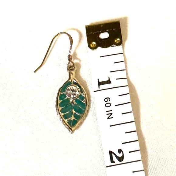 Price Drop💚 Enamel.CZ, 14kgf 1999 Lovely Upcycled Earrings Emerald Green - Picture 4 of 5
